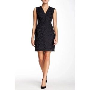 EUC Rebecca Taylor Navy and Black Brocade Leopard v-neck Dress, size 2.